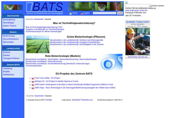 Vorschau von www.bats.ch, Zentrum BATS - Zentrum für Biosicherheit und Nachhaltigkeit