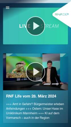 Vorschau der mobilen Webseite www.rnf.de, Rhein-Neckar Fernsehen GmbH (RNF)