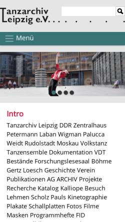 Vorschau der mobilen Webseite www.tanzarchiv-leipzig.de, Tanzarchiv Leipzig e.V.