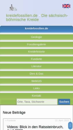 Vorschau der mobilen Webseite www.kreidefossilien.de, Fossilien der Kreide von Sachsen