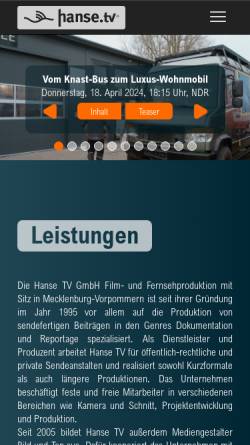 Vorschau der mobilen Webseite www.hanse.tv, Hanse TV GmbH