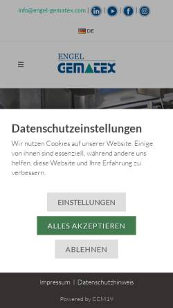 Vorschau der mobilen Webseite www.engel-gematex.com, Engel Wäschereitechnik GmbH