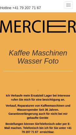 Vorschau der mobilen Webseite www.mercierkaffee.ch, Mercier Kaffeemaschinen Service