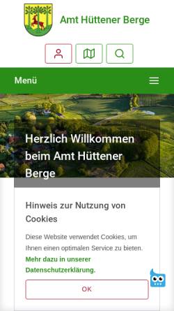 Vorschau der mobilen Webseite www.amt-huettener-berge.de, Amt Hüttener Berge