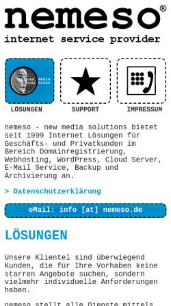 Vorschau der mobilen Webseite nemeso.de, Nemeso - new media solutions