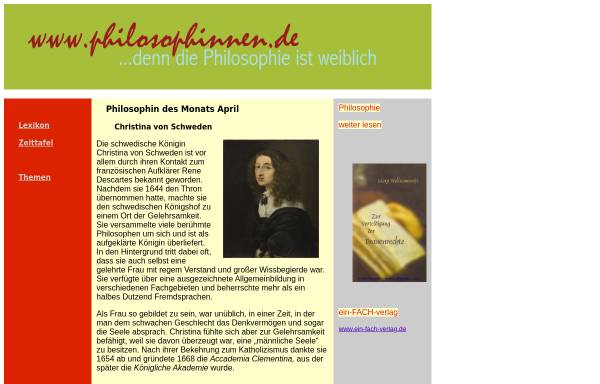 Vorschau von www.philosophinnen.de, Philosophinnen-Lexikon