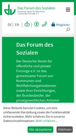 Vorschau der mobilen Webseite www.deutscher-verein.de, Deutscher Verein für öffentliche und private Fürsorge