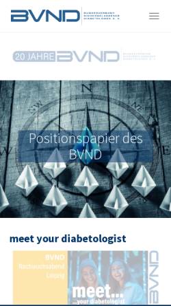 Vorschau der mobilen Webseite www.bvnd.de, Bundesverband Niedergelassener Diabetologen (BVND) e.V.