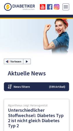 Vorschau der mobilen Webseite www.diabetikerbund-niedersachsen.de, Deutscher Diabetiker Bund Landesverband Niedersachsen e.V.