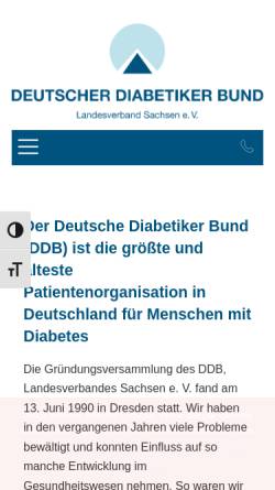 Vorschau der mobilen Webseite www.diabetikerbund-sachsen.de, Deutscher Diabetiker Bund Landesverband Sachsen e.V.