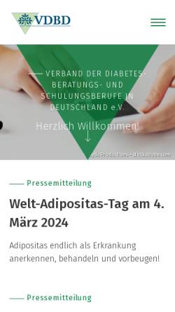 Vorschau der mobilen Webseite www.vdbd.de, Verband der Diabetesberatungs- und Schulungsberufe in Deutschland e.V.