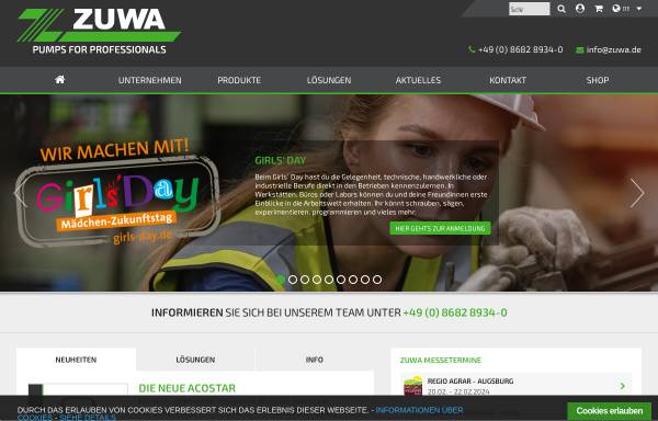 Vorschau von www.zuwa.de, ZUWA – Pumpen, Spritzgeräte & Spülstationen