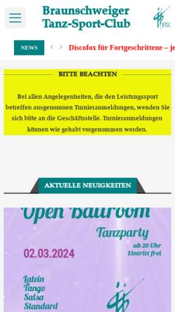 Vorschau der mobilen Webseite www.btsc.de, Braunschweiger Tanz-Sport-Club e.V.