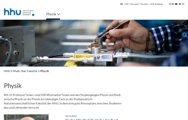 Vorschau von www.physik.hhu.de, Fachbereich Physik der Heinrich-Heine-Universität Düsseldorf