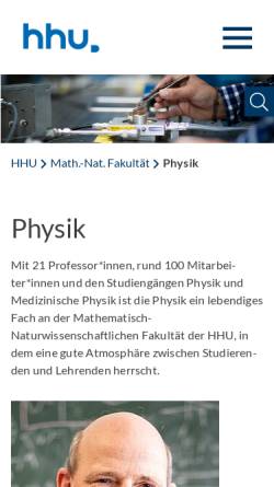 Vorschau der mobilen Webseite www.physik.hhu.de, Fachbereich Physik der Heinrich-Heine-Universität Düsseldorf