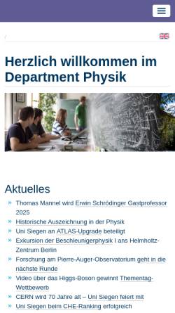 Vorschau der mobilen Webseite www.physik.uni-siegen.de, Fachbereich Physik der Universität Siegen
