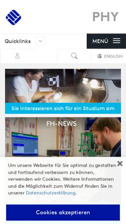 Vorschau der mobilen Webseite www.fh-muenster.de, Fachbereich Physikalische Technik der Fachhochschule Münster