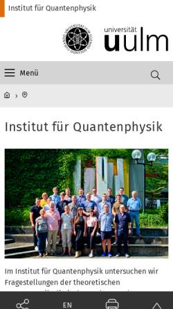 Vorschau der mobilen Webseite www.uni-ulm.de, Institut für Quantenphysik der Universität Ulm