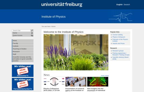 Vorschau von www.mathphys.uni-freiburg.de, Physikalisches Institut der Fakultät für Mathematik und Physik der Albert-Ludwigs-Universität Freiburg