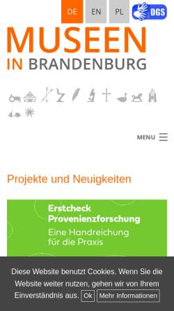 Vorschau der mobilen Webseite www.museen-brandenburg.de, Museumsverband Brandenburg e.V.