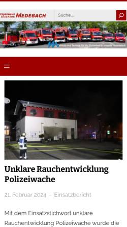 Vorschau der mobilen Webseite www.feuerwehr-medebach.de, Freiwillige Feuerwehr Löschzug Medebach