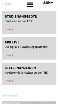Vorschau der mobilen Webseite www.abk-stuttgart.de, Staatliche Akademie der Bildenden Künste Stuttgart