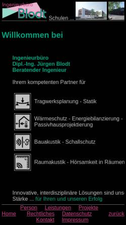 Vorschau der mobilen Webseite www.ib-blodt.de, Ingenieurbüro Jürgen Blodt, Bürstadt/Leipzig