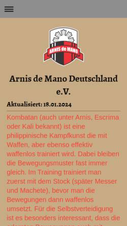 Vorschau der mobilen Webseite www.arnisdemano.de, Arnis de Mano Deutschland e.V.
