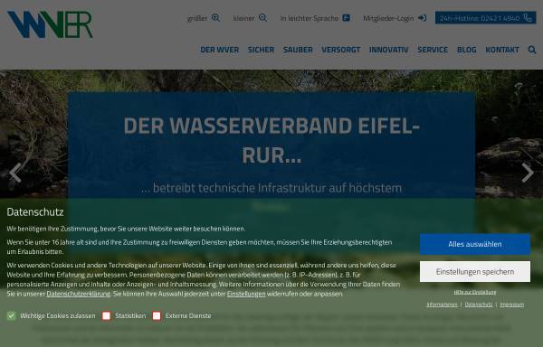 Vorschau von www.wver.de, Wasserverband Eifel-Rur (WVER)