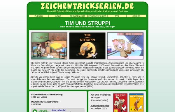 Vorschau von www.zeichentrickserien.de, Zeichentrickserien.de: Tim und Struppi