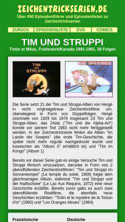 Vorschau der mobilen Webseite www.zeichentrickserien.de, Zeichentrickserien.de: Tim und Struppi