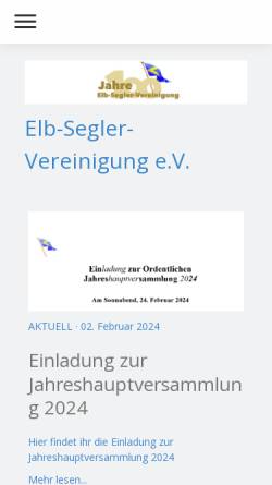 Vorschau der mobilen Webseite www.elb-segler-vereinigung.de, Elb-Segler-Vereinigung e.V.
