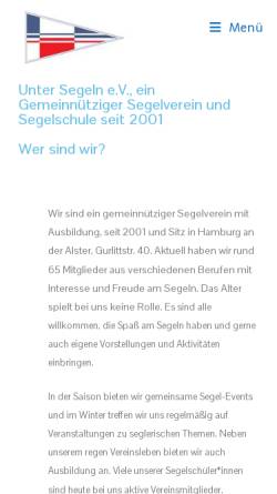 Vorschau der mobilen Webseite www.untersegeln.de, Unter Segeln e.V.