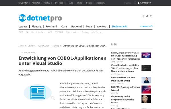 Vorschau von www.dotnetpro.de, Entwicklung von COBOL-Applikationen unter Visual Studio
