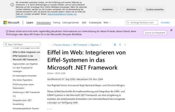 Vorschau von msdn.microsoft.com, Eiffel im Web