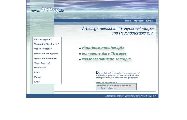 Vorschau von www.ahpsy.de, Arbeitsgemeinschaft für Hypnosetherapie und Psychotherapie e.V.