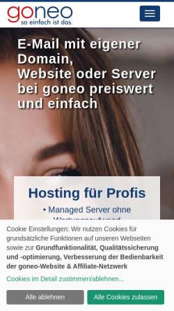 Vorschau der mobilen Webseite www.goneo.de, goneo Internet GmbH