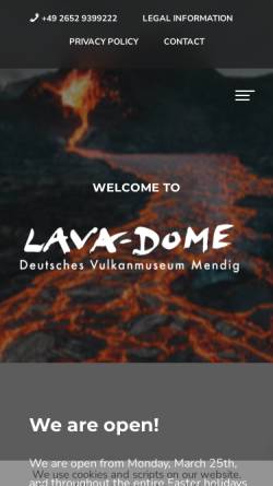 Vorschau der mobilen Webseite www.lava-dome.de, Lavadome - Deutsches Vulkanmuseum Mendig