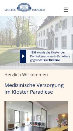 Vorschau der mobilen Webseite www.kloster-paradiese.de, Gesundheits- und Krebszentrum Kloster Paradiese