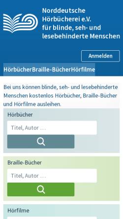 Vorschau der mobilen Webseite blindenbuecherei.de, Stiftung Centralbibliothek für Blinde und Norddeutsche Blindenhörbücherei e.V.