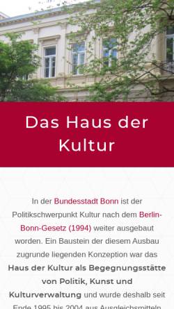 Vorschau der mobilen Webseite www.hausderkultur.de, Kulturpolitische Gesellschaft - Das Haus der Kultur in Bonn