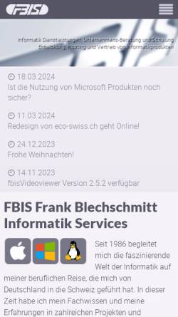 Vorschau der mobilen Webseite fbis.ch, FBIS Frank Blechschmitt Informatik Services