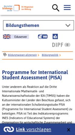 Vorschau der mobilen Webseite dbs.schule.de, Deutscher Bildungsserver: PISA