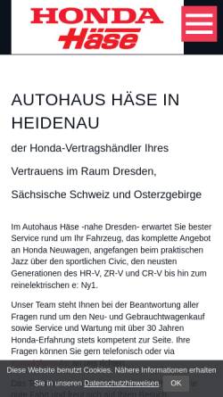 Vorschau der mobilen Webseite www.honda-haese.de, Autohaus Häse GmbH