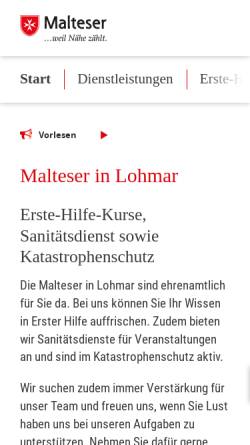 Vorschau der mobilen Webseite www.malteser-lohmar.de, Malteser-Hilfsdienst e.V., Stadtgleiderung Lohmar
