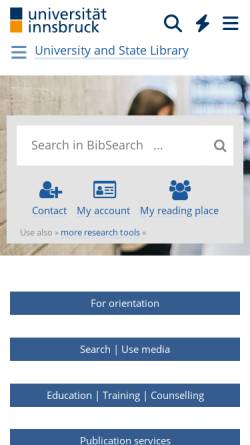 Vorschau der mobilen Webseite www.uibk.ac.at, Österreichische Bibliotheken, Dokumentationsstellen und verwandte Einrichtungen
