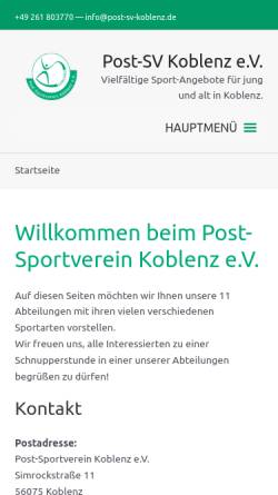 Vorschau der mobilen Webseite www.post-sv-koblenz.de, Postsportverein Koblenz e.V.