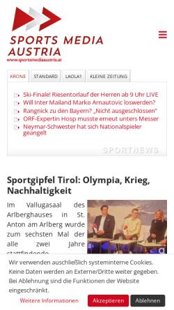 Vorschau der mobilen Webseite www.sportsmediaaustria.at, Österreichischer Sportjournalisten Club