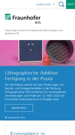 Vorschau der mobilen Webseite www.ikts.fhg.de, Fraunhofer-Institut für Keramische Technologien und Sinterwerkstoffe (IKTS)