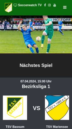 Vorschau der mobilen Webseite www.tsvbassumfussball.de, TSV Bassum e.V. - Fußball